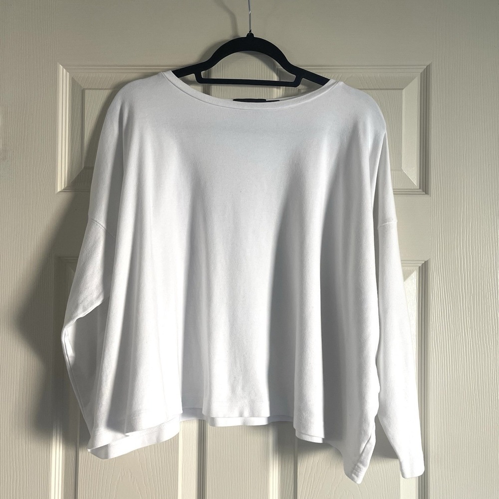 Eskandar Shirt One Size White Pima Cotton Boxy Long Sleeve Oversized Top